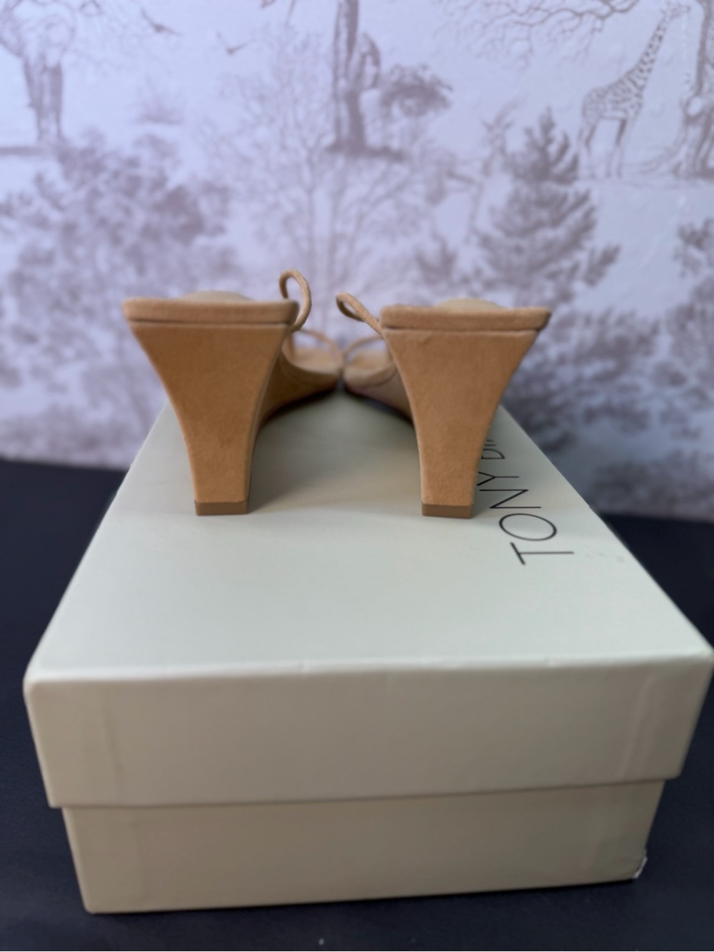 Tony Bianco Gretta Sandal in Taupe Suede mid wedge heel round toe slip-on - Picture 7 of 9